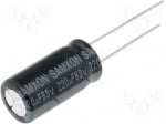 Кондензатор KM220/63 Кондензатор: електролитен; THT; 220uF; 63V; O10x20mm; Растер:5mm